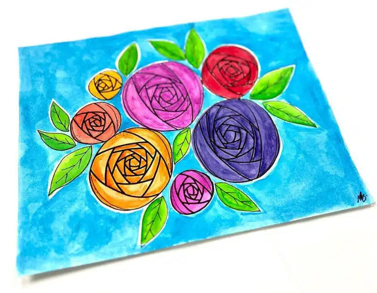 How to Draw a Rose for Kids Tutorial and Rose Coloring Page