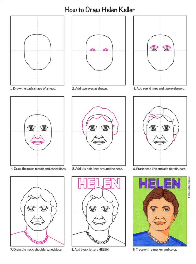 Easy How to Draw Helen Keller and Helen Keller Coloring Page — JINZZY