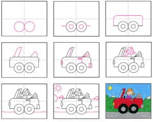 Easy How to Draw Cartoon Car Tutorial and Car Coloring Page