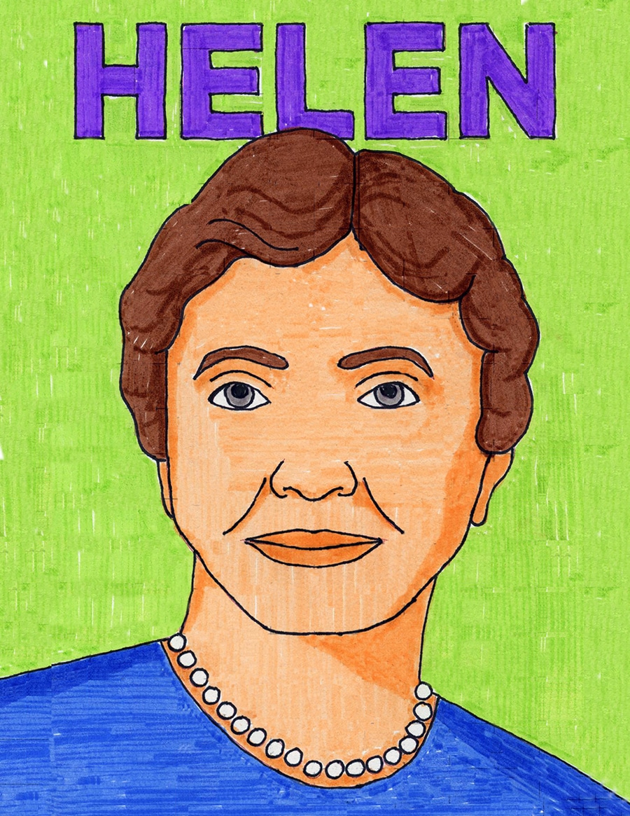Easy How to Draw Helen Keller and Helen Keller Coloring Page