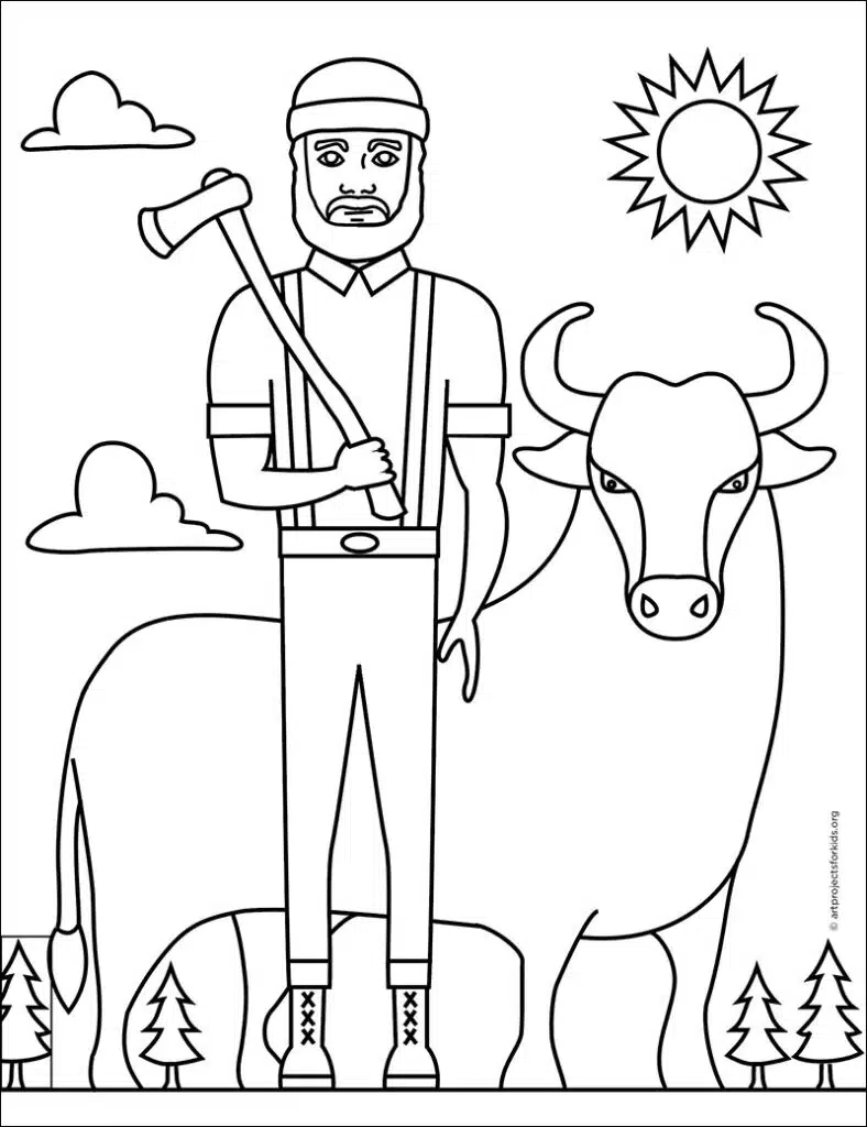 Easy How To Draw Paul Bunyan Tutorial And Coloring Page