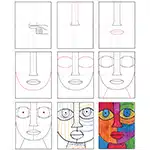 Простой учебник по рисованию абстрактного лица и страница раскраски