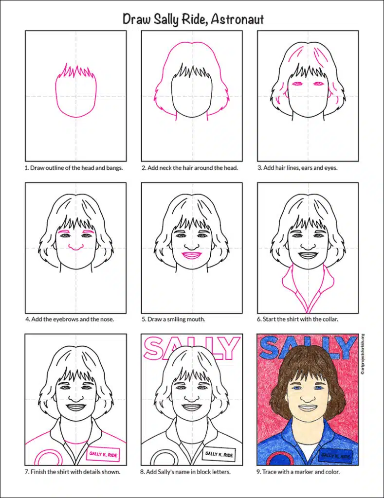 Easy How to Draw Sally Ride Tutorial and Sally Ride Coloring Page