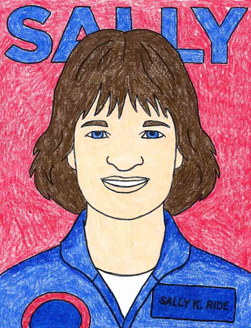 Návod na jednoduché kreslenie Sally Ride a Omaľovánka Sally Ride