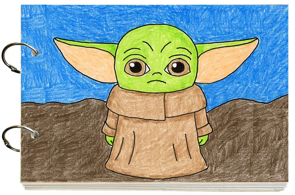 Easy How to Draw Baby Yoda Tutorial Video and Baby Yoda Coloring Page