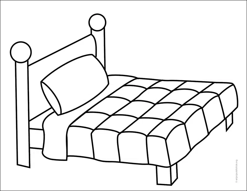 Easy How to Draw a Bed Tutorial and Bed Coloring Page