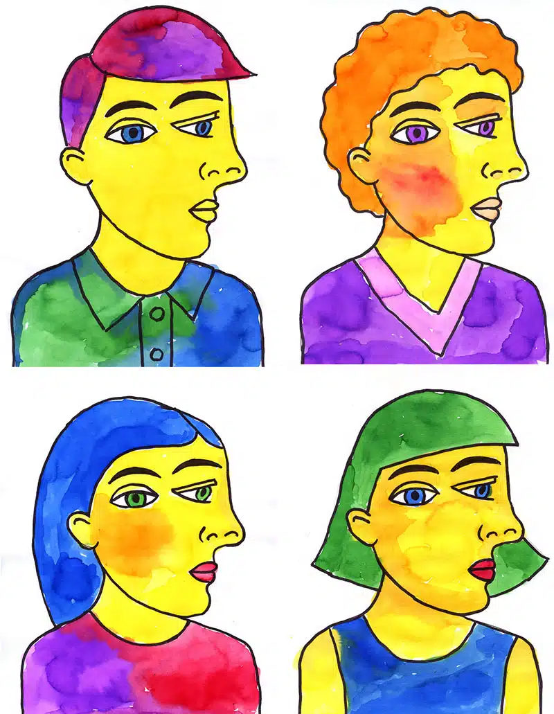 Easy How to Draw a Cubist Self Portrait Tutorial and Self Portrait Coloring Page
