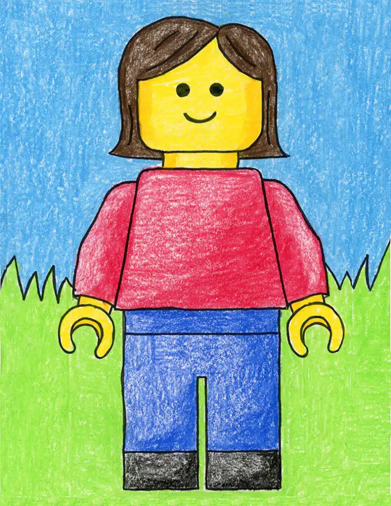 A drawing of a Lego Self Portrait, made with the help of an easy step by step tutorial.