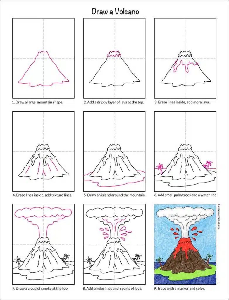 Draw a Volcano diagram — Kids, Activity Craft Holidays, Tips