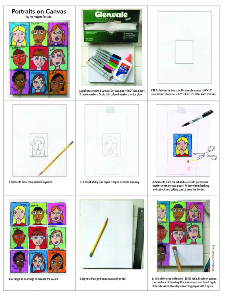A step by step tutorial for how to draw a Kindergarten Self Portrait project.