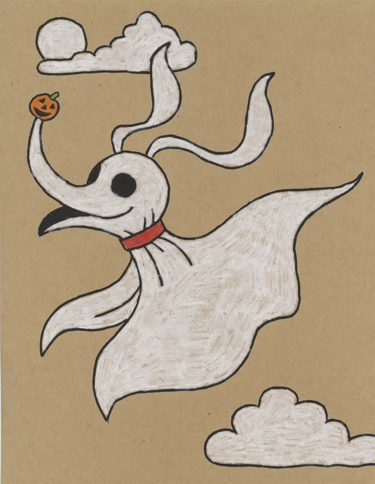 Easy How to Draw Zero from Nightmare before Christmas Tutorial and Zero Coloring Page