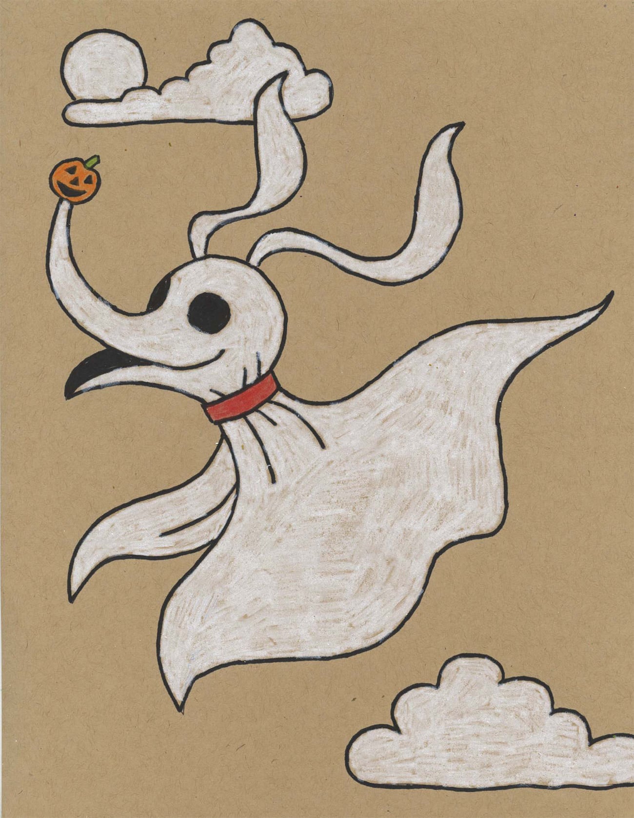 Easy How To Draw Zero From Nightmare Before Christmas Tutorial