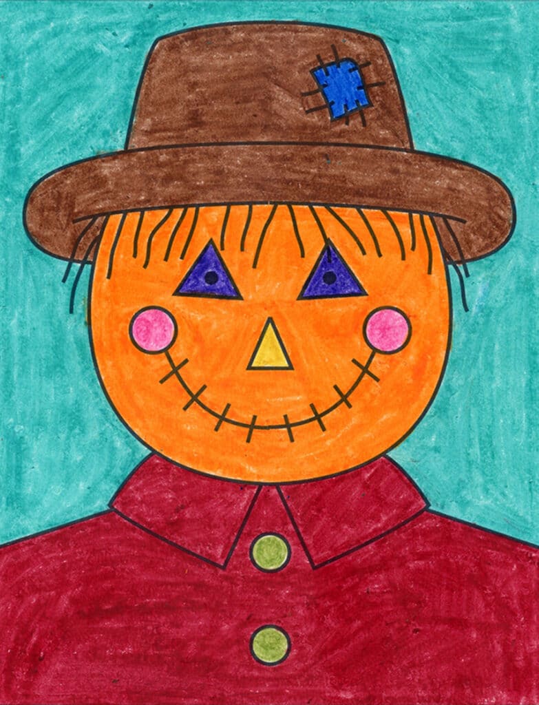 A drawing of a Scarecrow face made with the help of a step by step tutorial.