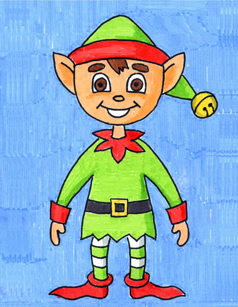 A drawing of an elf, made with the help of an easy step by step tutorial.