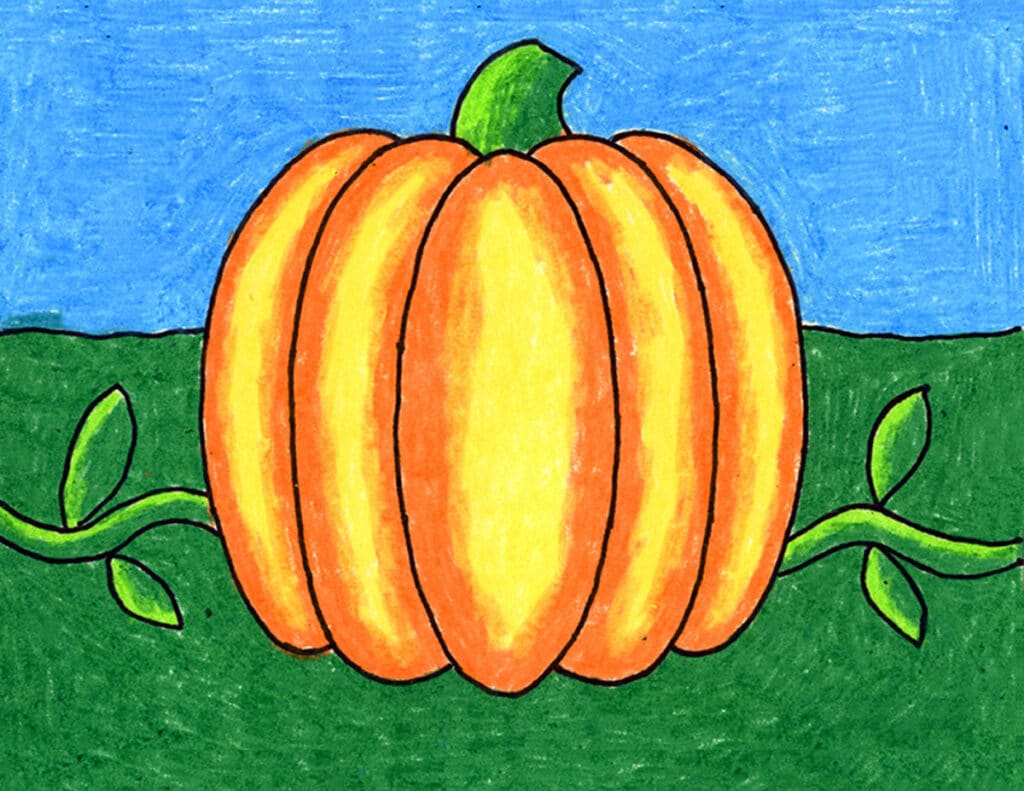 A drawing of a Pumpkin, made with the help of a step by step tutorial.