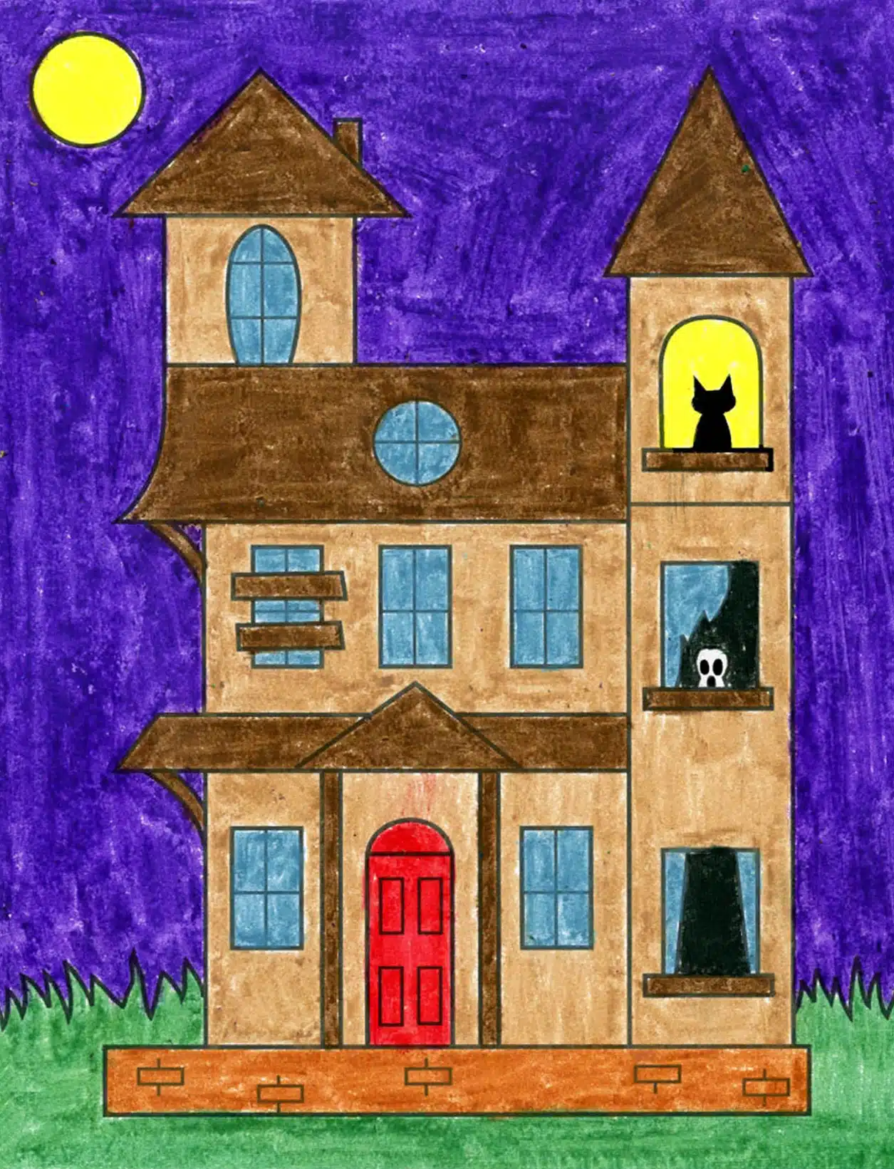 How to Draw a Haunted House Tutorial Video and Haunted House Coloring Page