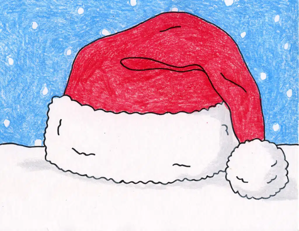 Easy How to Draw a Santa Hat Tutorial and Coloring Page