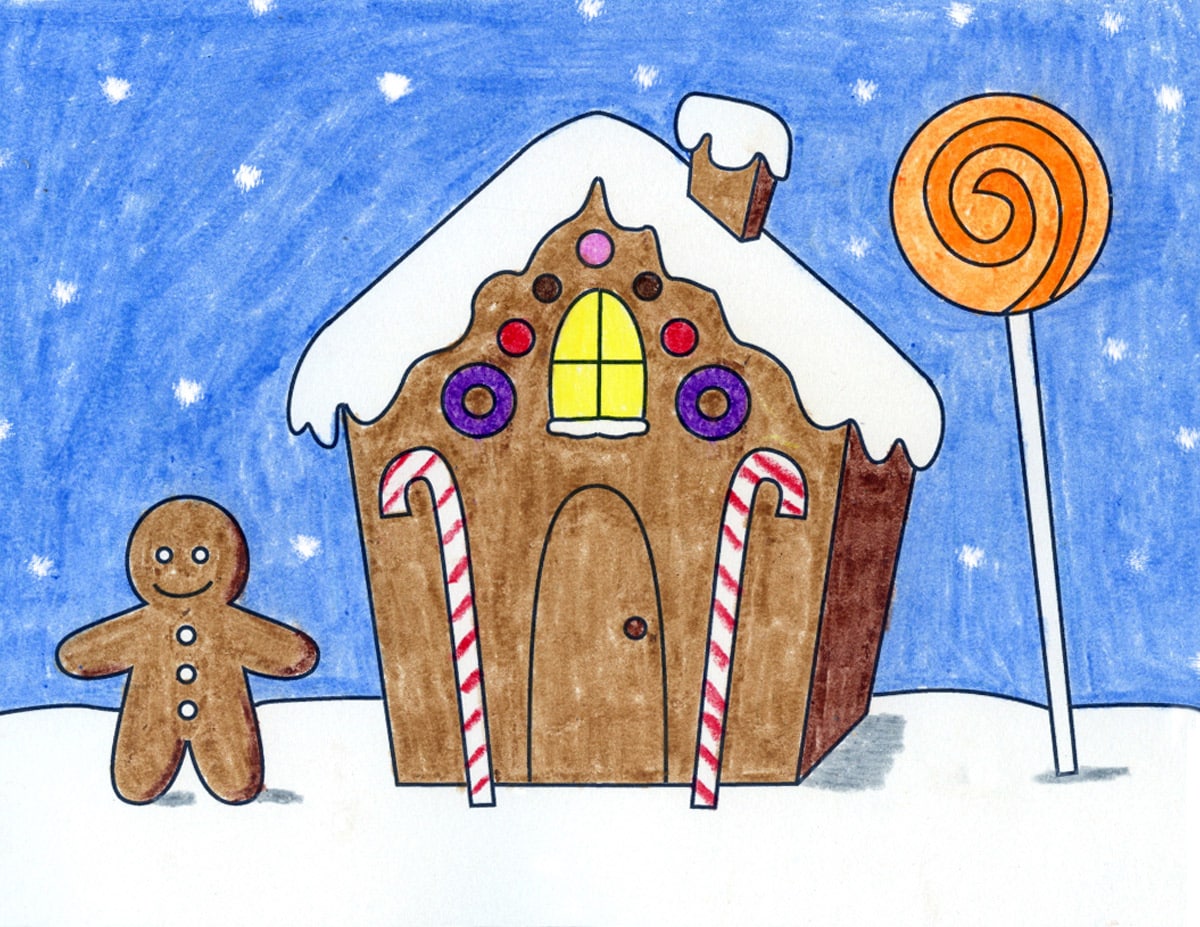 How to Draw a Gingerbread House: Easy Step-by-Step Art Lesson for Kids