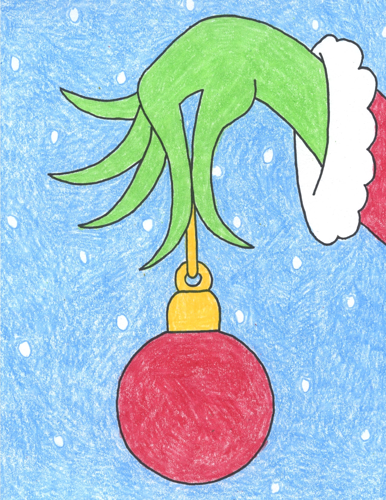 Easy Grinch Hand Drawing Tutorial Video and Grinch Hand Coloring Page