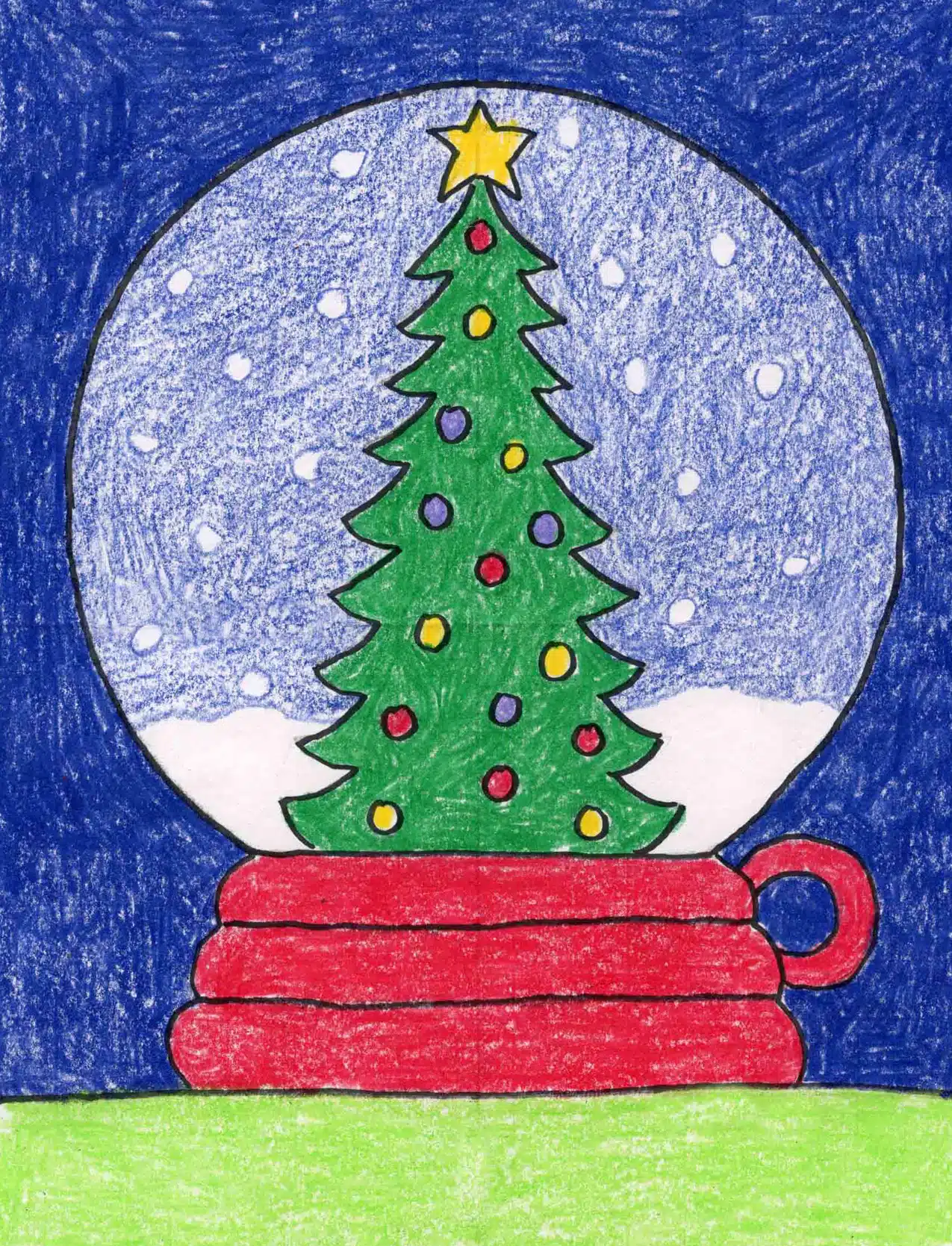 Easy How to Draw a Snow Globe Tutorial Video and Snow Globe Coloring Page