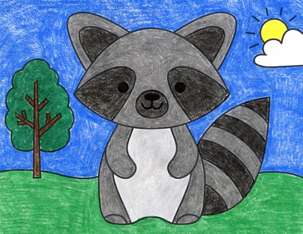 A drawing of a Raccoon, made with the help of an easy step by step tutorial. 