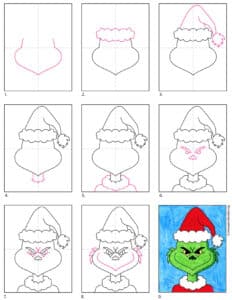 Easy How to Draw the Grinch Tutorial Video, Grinch Coloring Page