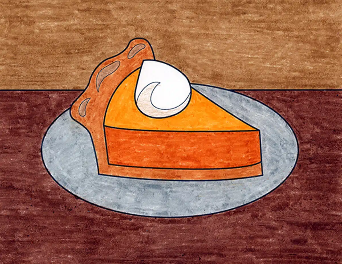 Easy How to Draw Pumpkin Pie Tutorial and Pumpkin Pie Coloring Page