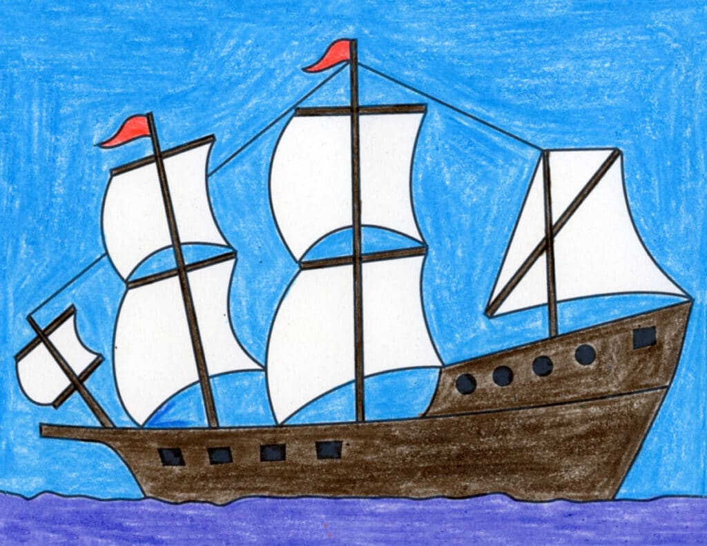 A drawing of a Ship, made with the help of an easy step by step tutorial.