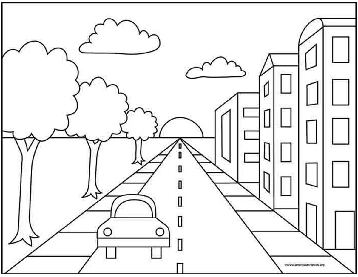 How to draw in one point perspective, a village road scenery  Perspective  drawing architecture, One point perspective, Scenery