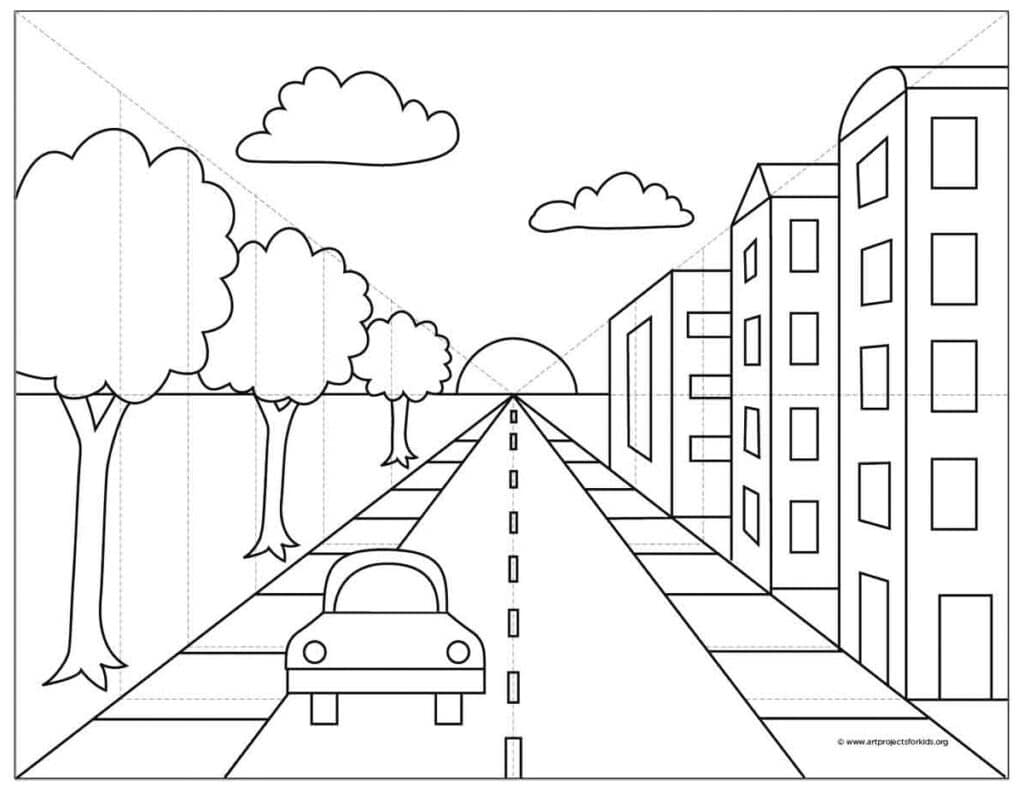 Perspective drawing line art, available in the free PDF.