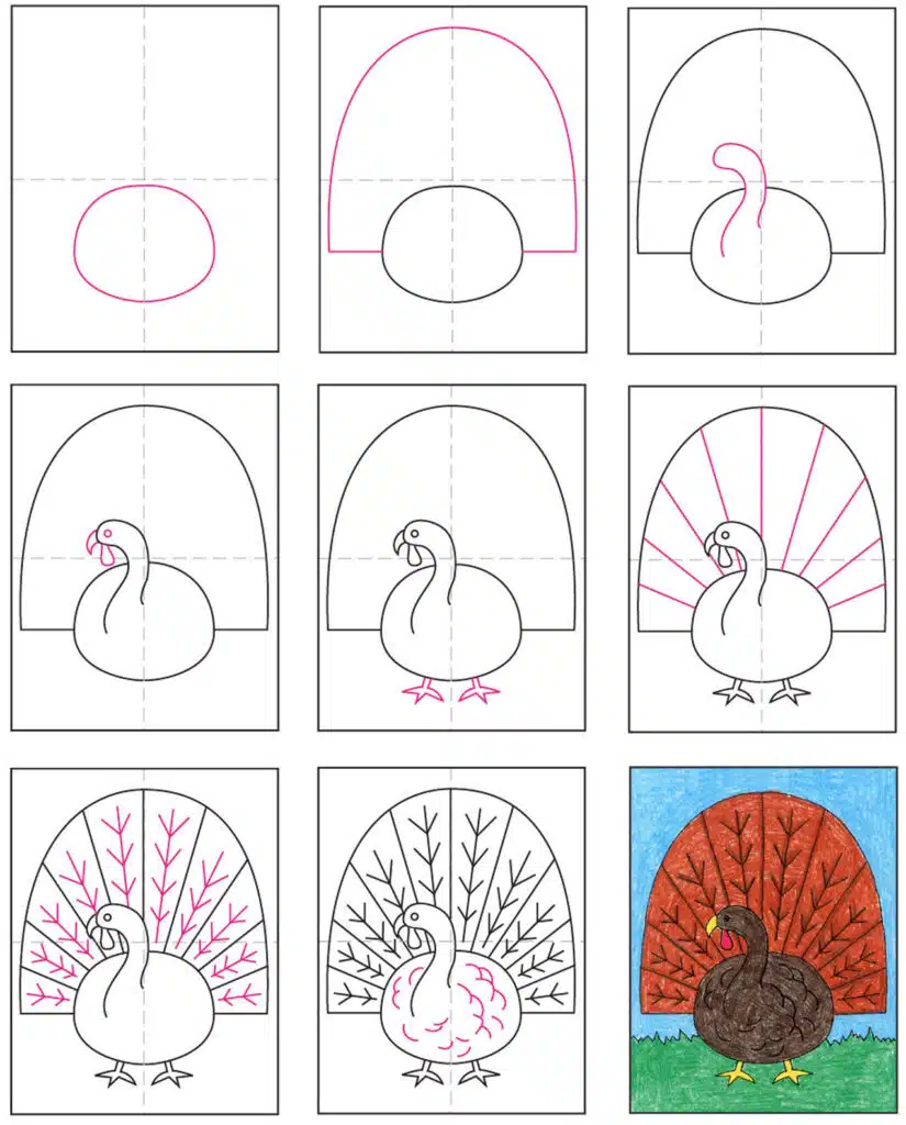 A step by step tutorial for how to draw an easy Turkey, also available as a free download.