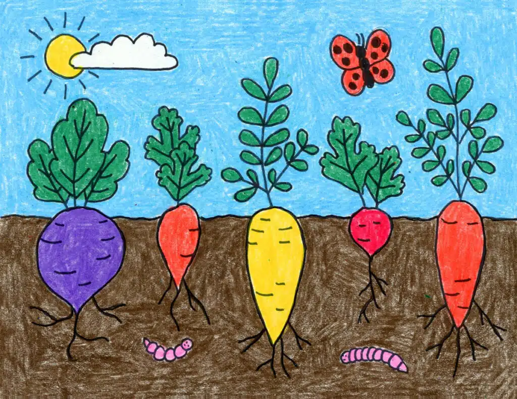 A drawing of Vegetables, made with the help of an easy step by step tutorial. 