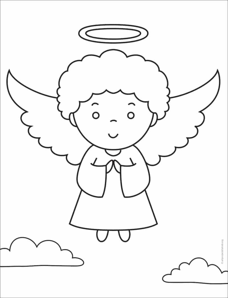 Easy How to Draw an Angel Tutorial and Angel Coloring Page