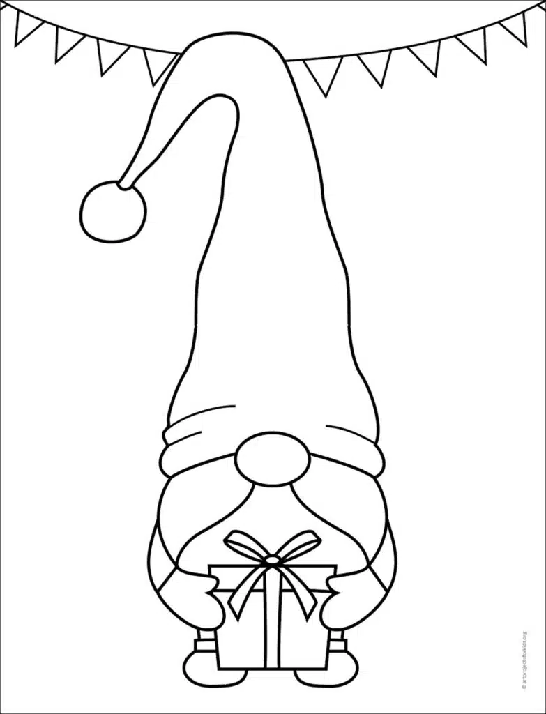 Christmas Gnome Coloring page, available as a free download.