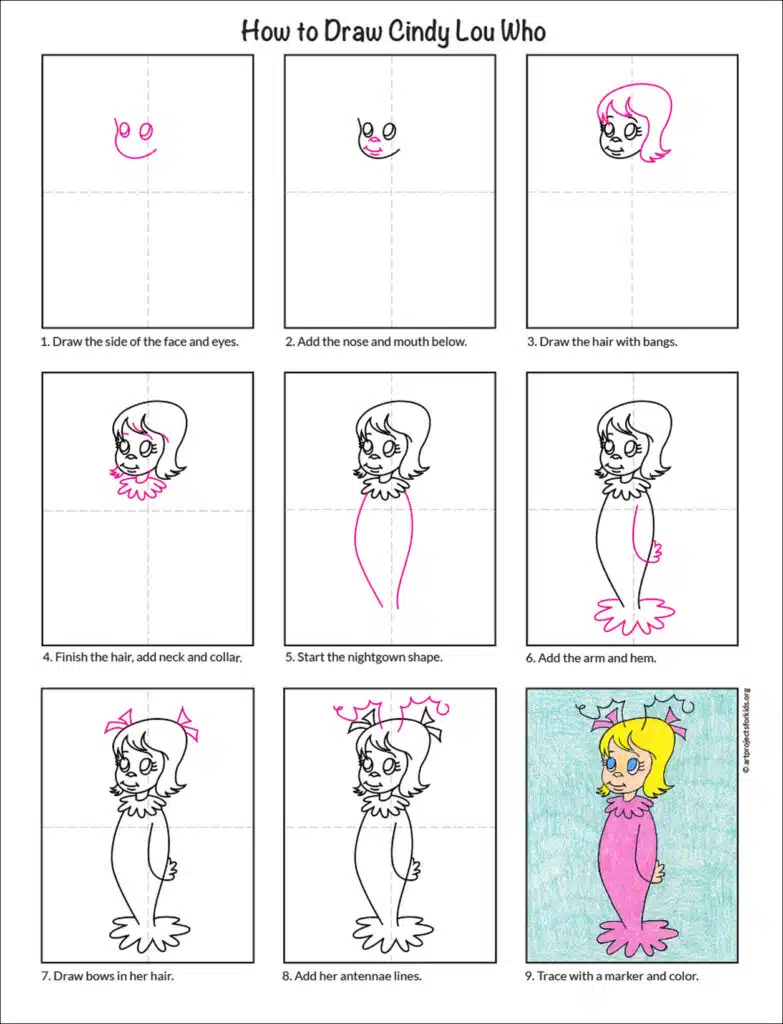 Draw Cindy Lou Who diagram web — Activity Craft Holidays, Kids, Tips