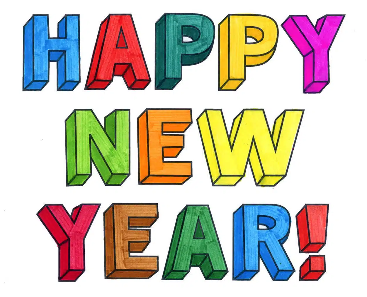 Coloring page with happy new year text drawing Vector Image-saigonsouth.com.vn