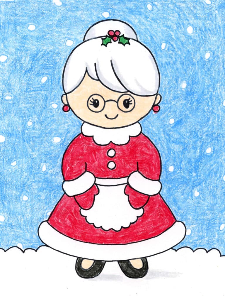 Easy How to Draw Mrs. Claus Tutorial and Mrs. Claus Coloring Page