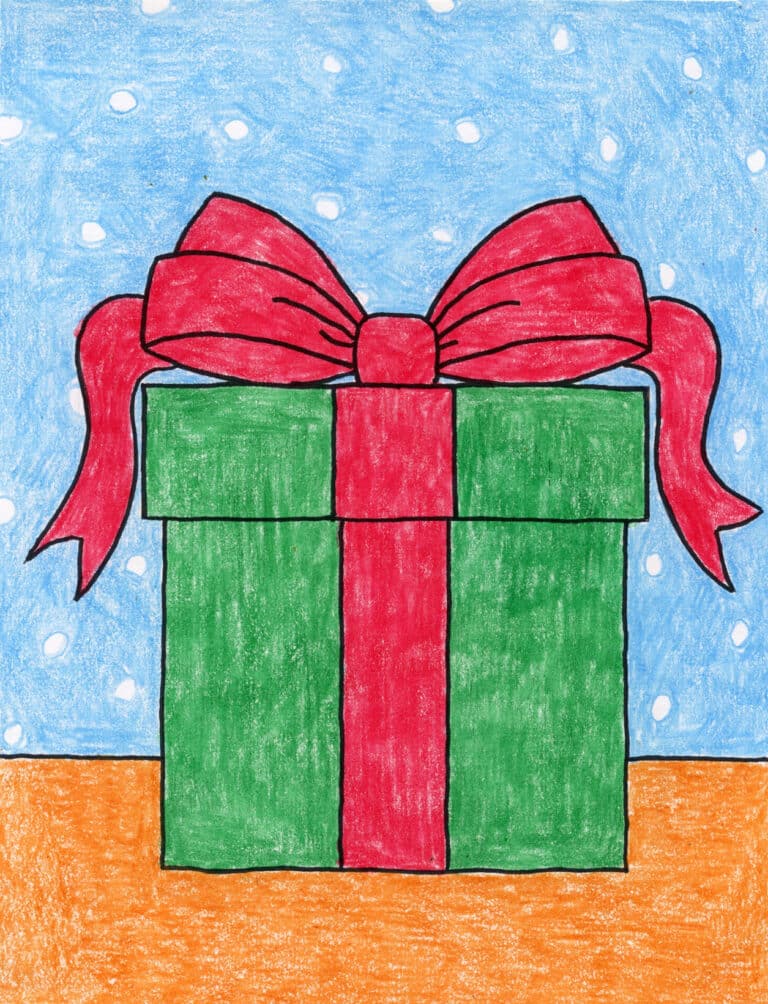 Easy How to Draw a Present Tutorial Video and Present Coloring Page