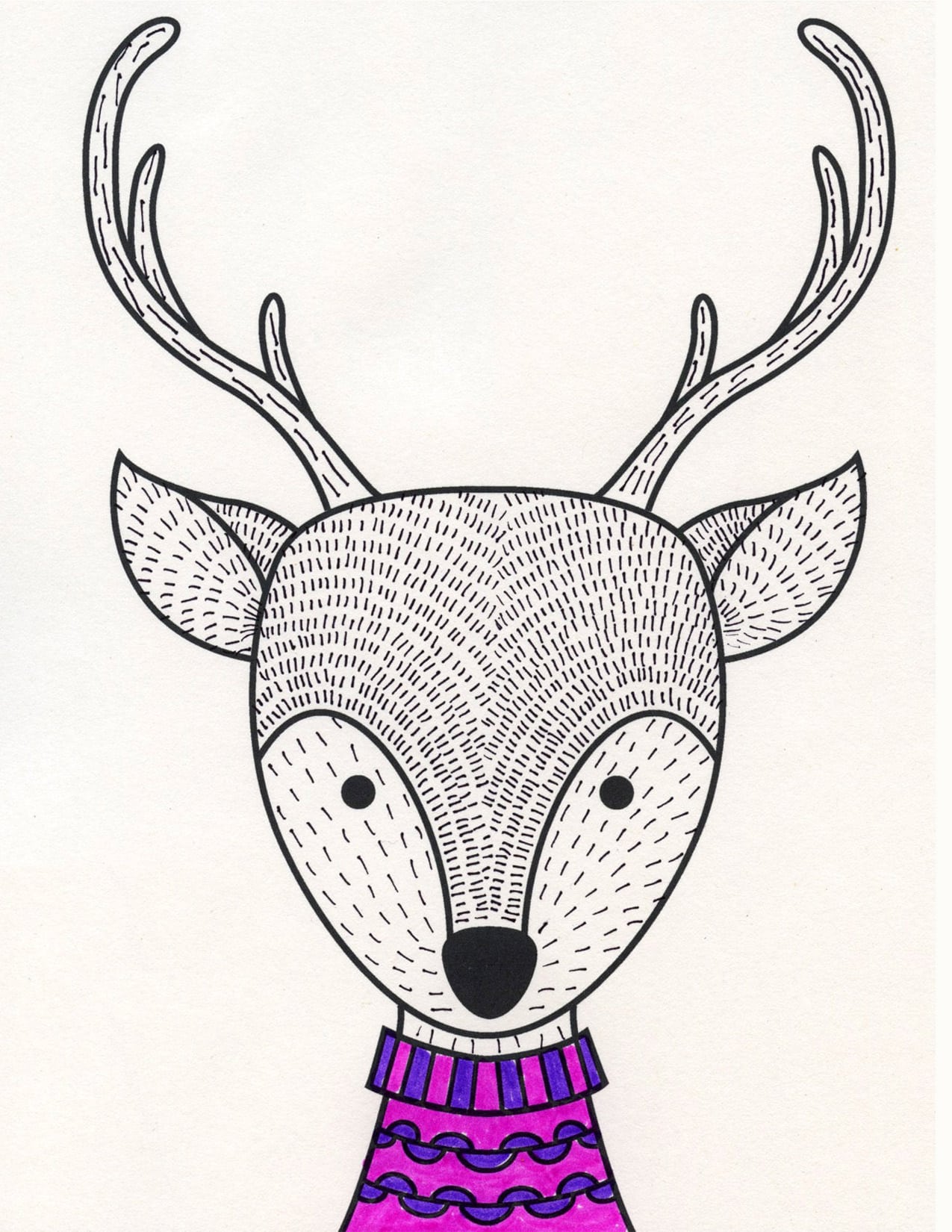 Easy How to Draw a Reindeer Face Tutorial and Coloring Page