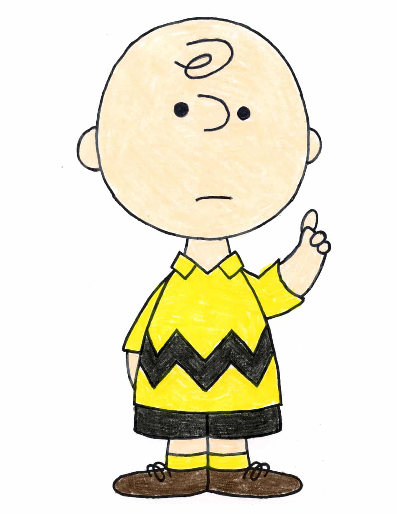 Easy How to Draw Charlie Brown Tutorial and Coloring Page
