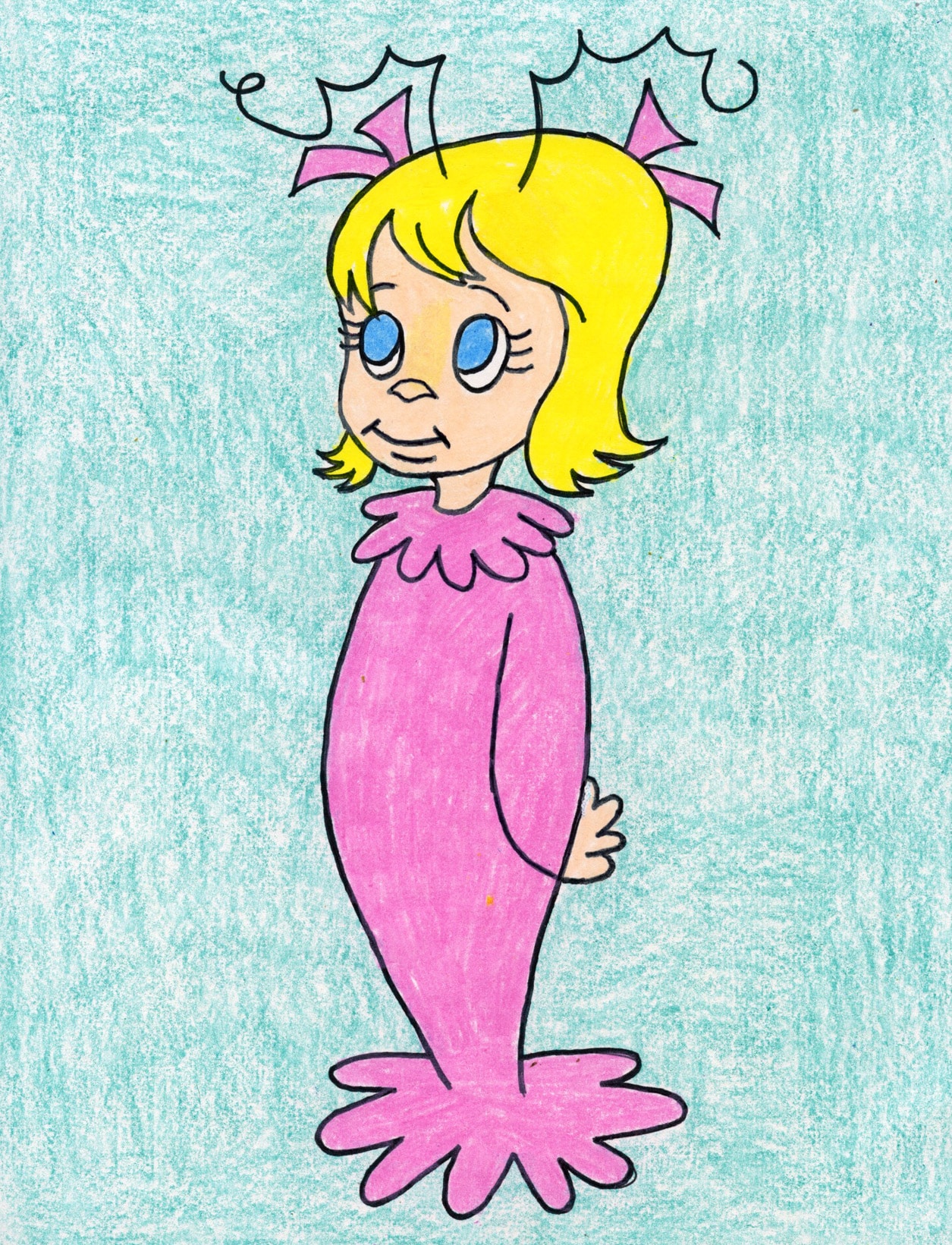 Straightforward Draw Cindy Lou Who Tutorial and Coloring Web page