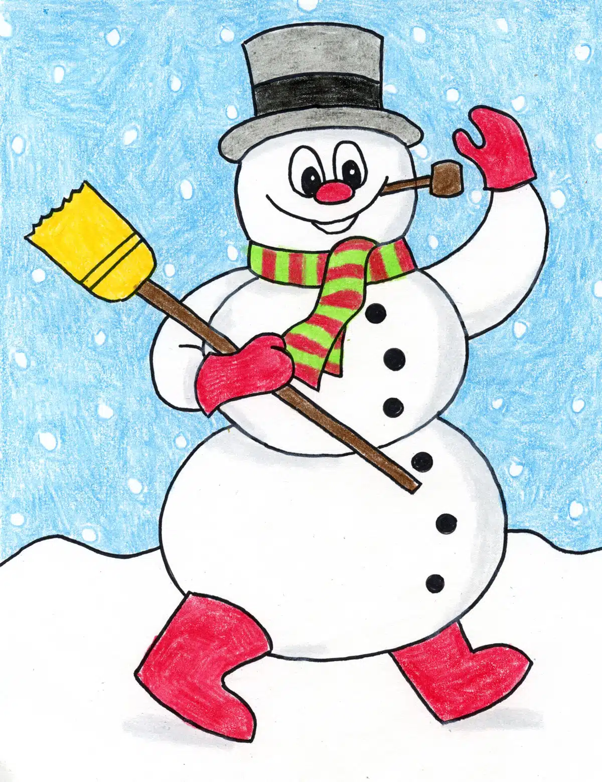 Easy How to Draw Frosty the Snowman Tutorial and Frosty Coloring Page