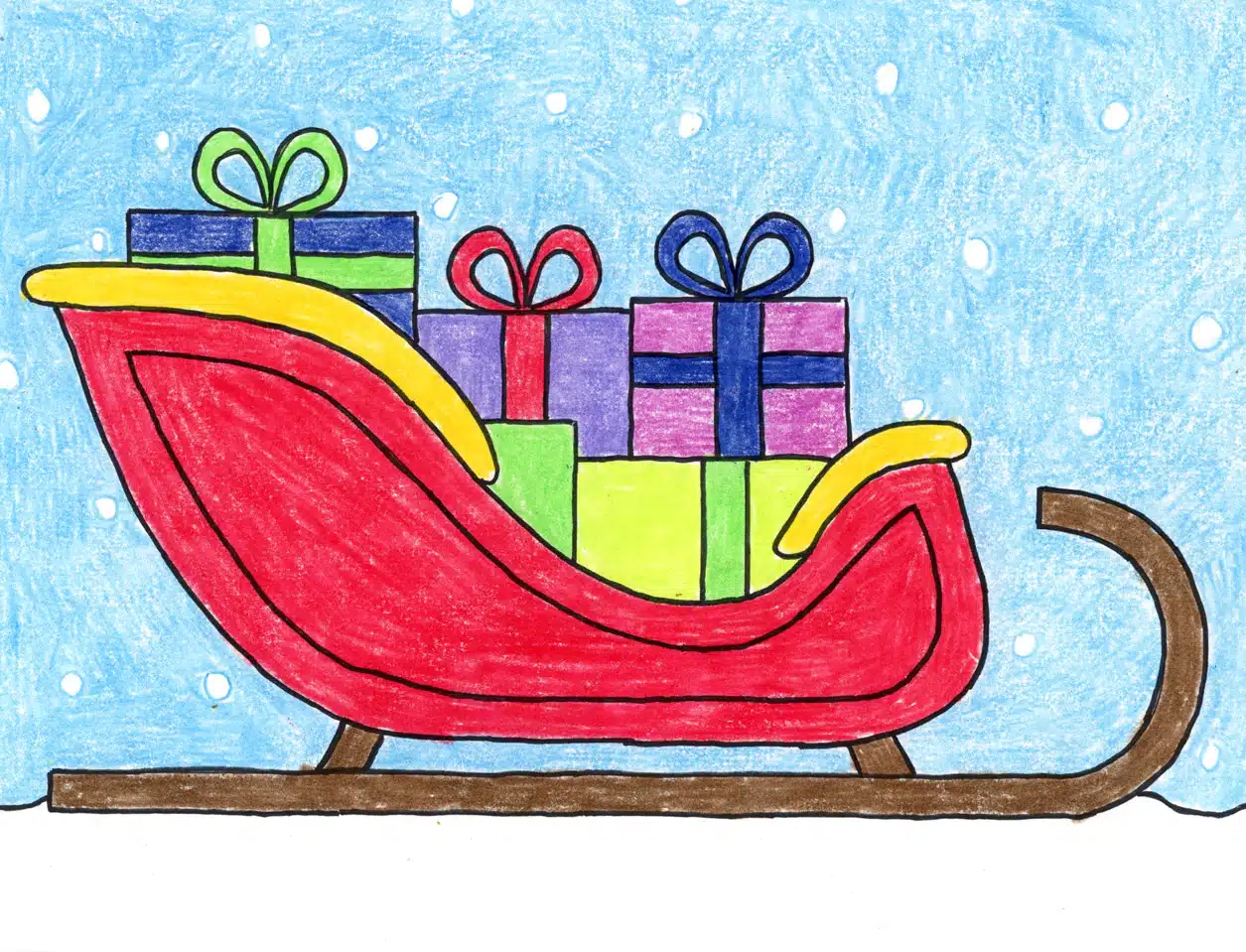 Easy How to Draw Santa’s Sleigh Tutorial Video and Coloring Page