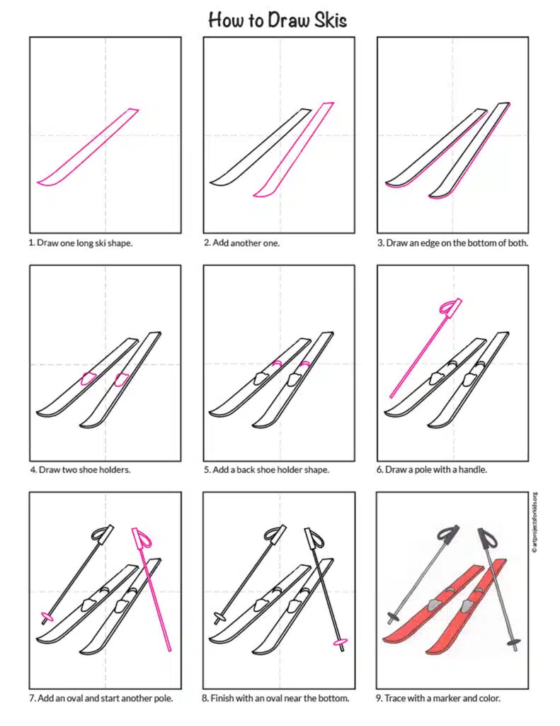 How to Draw Skis diagran web — Activity Craft Holidays, Kids, Tips