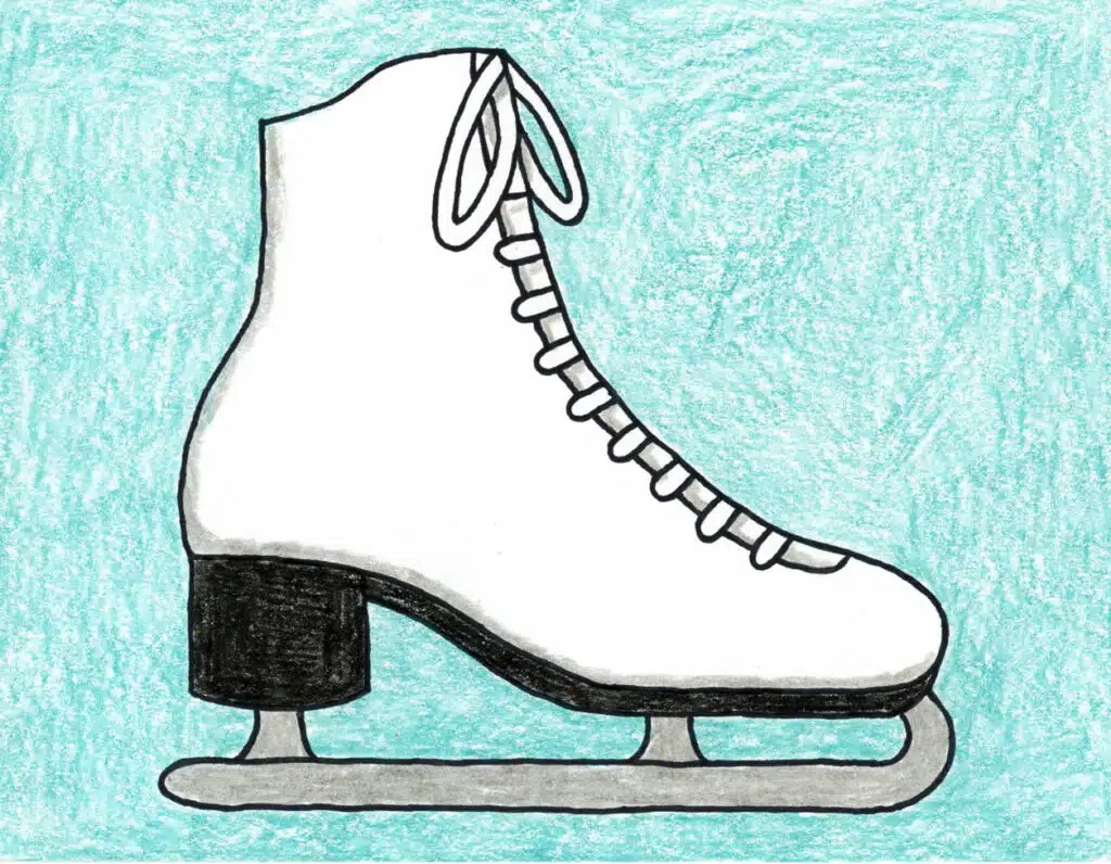 A drawing of ice skates, made with the help of an easy step by step tutorial.