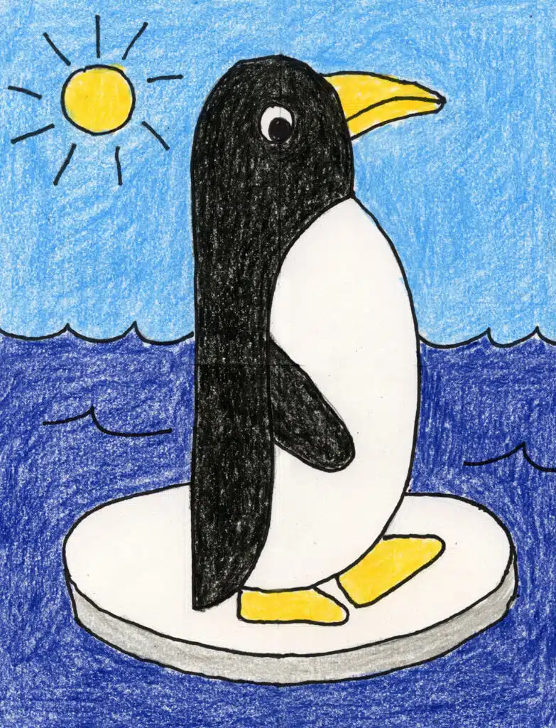 Easy How to Draw a Penguin Tutorial Video and Coloring Page