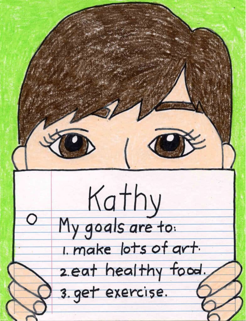 Draw My Goals Self Portrait Art Project, made with the help of an easy step by step tutorial.
