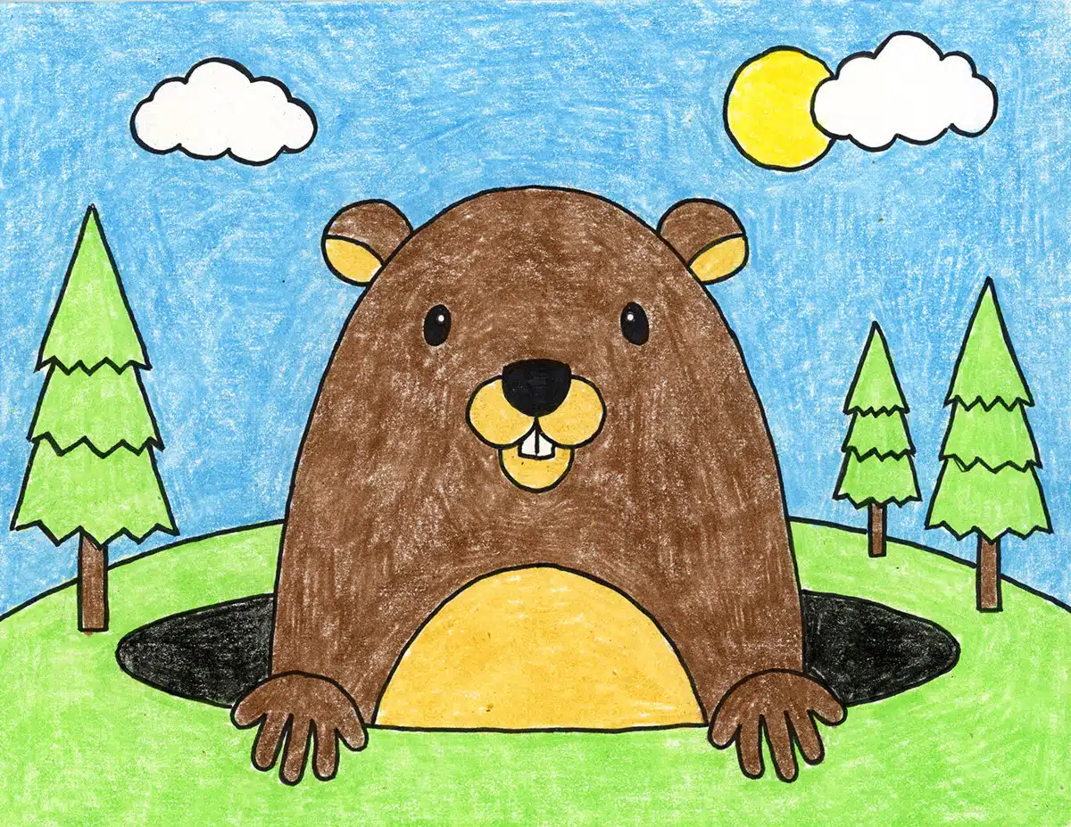 Easy How to Draw a Groundhog Tutorial Video and Groundhog Coloring Page