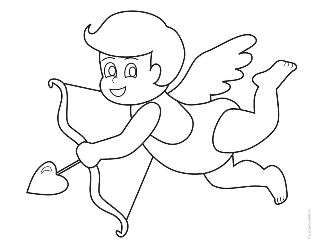 A Cupid Coloring page, availableas a free download.