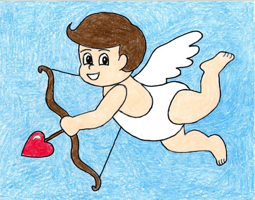 A drawing of Cupid, made with the help of a step by step tutorial, which is available as a free download.